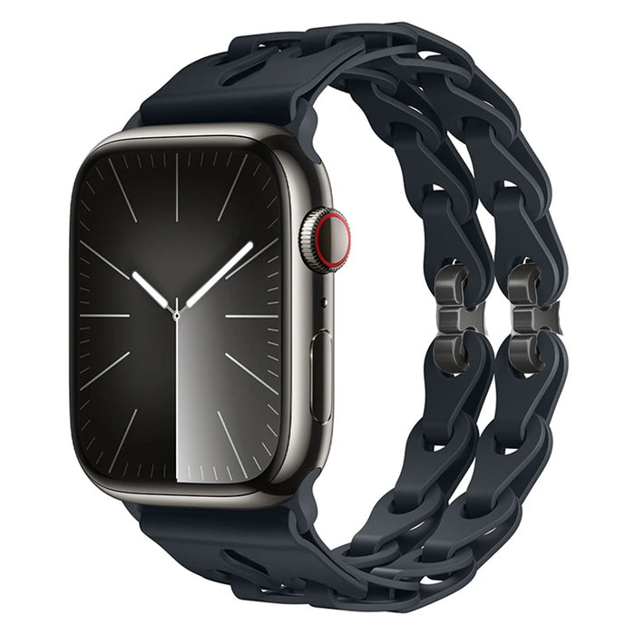 Midnight Black Bike Chain Link Silicone Watch Band for Apple Watch Compatible Models 38mm - 49mm On Sale