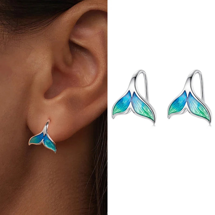 925 Sterling Silver Ocean Marine Life Theme Mermaid Tail Drop Earrings Collection On Sale
