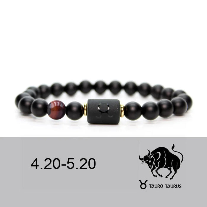 Taurus Black Obsidian Zodiac Constellation Charm Black Onyx Natural Stone Bead Bracelet For Women And Men On Sale