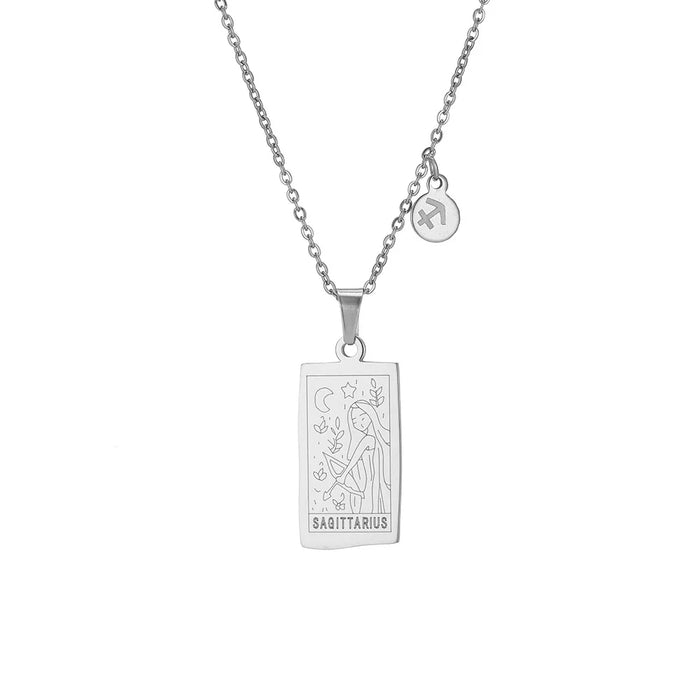 Silver Sagittarius Zodiac Sign Stainless Steel Pendant Necklace – Tarot Card Style Constellation Necklace for Women On Sale