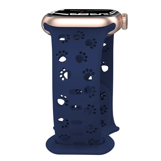 Midnight Blue Animal Paws Hollow-out Design Silicone Strap for Apple Watch Band Ultra 2, Series 10, 9, SE, 8, 7, 6, 5 On Sale