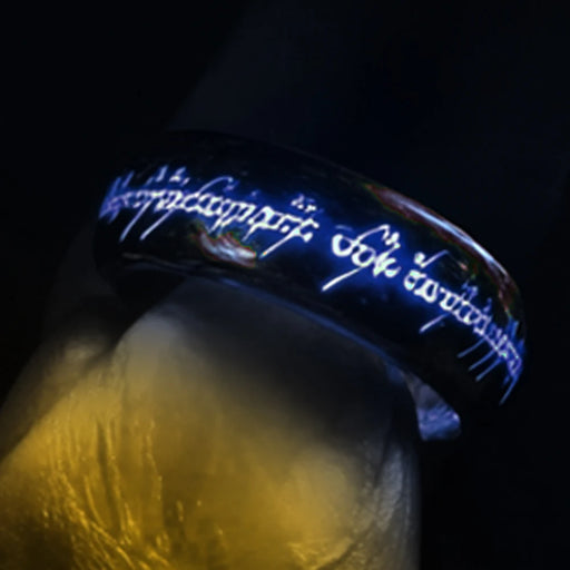 6mm silver stainless steel glow-in-the-dark Elvish letter ring on sale