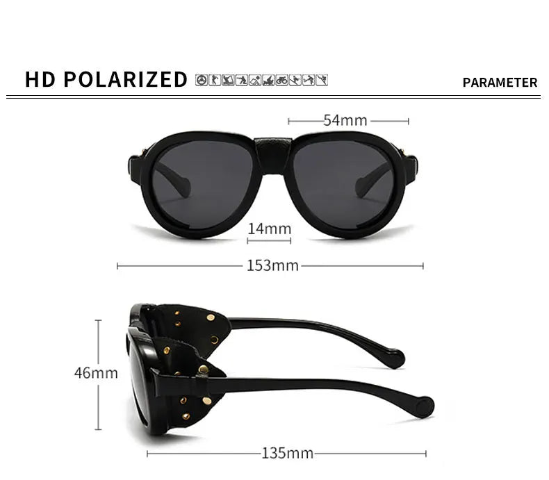 Size Of Chic Vintage Steampunk Goggle Style Oval Polarized Sunglasses