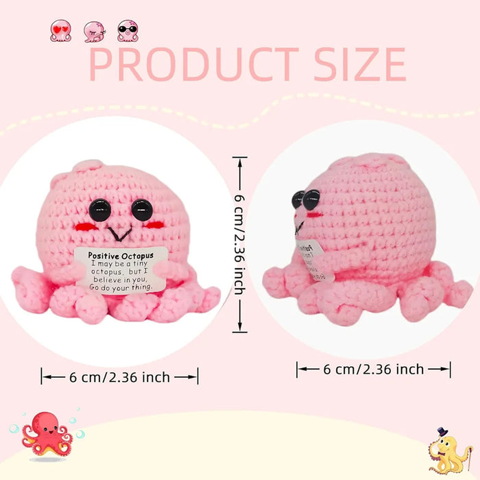 Handmade Positive Message Cute Upbeat Pick Octopus Crochet Plush Dolls For Desktop And Home Decor On Sale