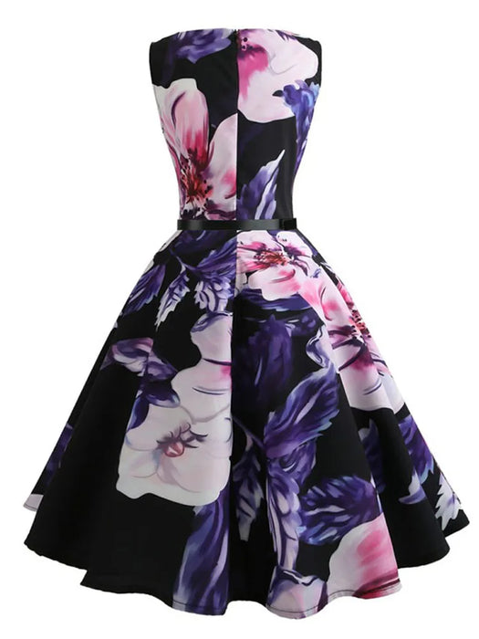 Floral Printed Scoop Neck Vintage Style Summer Dress On Sale