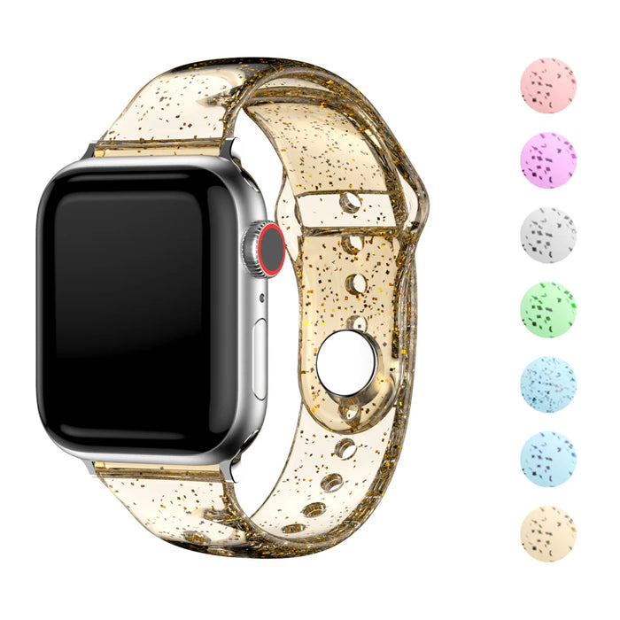 Gold Transparent Glitter Silicone for Apple Watch Band 38mm, 40mm, 42mm, 44 mm, 45mm, 49mm On Sale