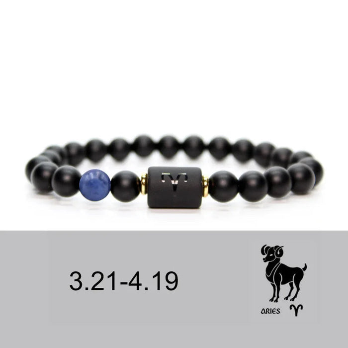 Aries Black Obsidian Zodiac Constellation Charm Black Onyx Natural Stone Bead Bracelet For Women And Men On Sale
