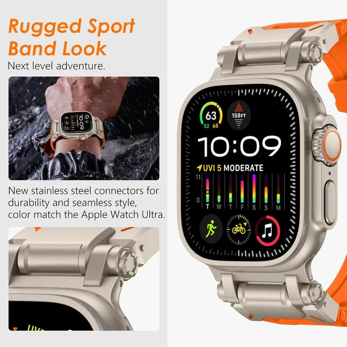 316L Stainless Steel Connectors Adjustable Loop Rugged Sports Bands For Apple Watch Strap Series 42mm, 44mm, 45mm, 46mm, 49mm On Sale