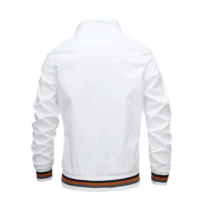 Unisex Varsity Jacket – Lightweight Retro Baseball Style Coat for Men and Women In White Back View