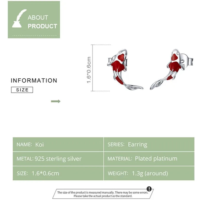Product Size: 925 Sterling Silver Plated White Gold Lucky Koi Fish Buckle Up Earrings Set