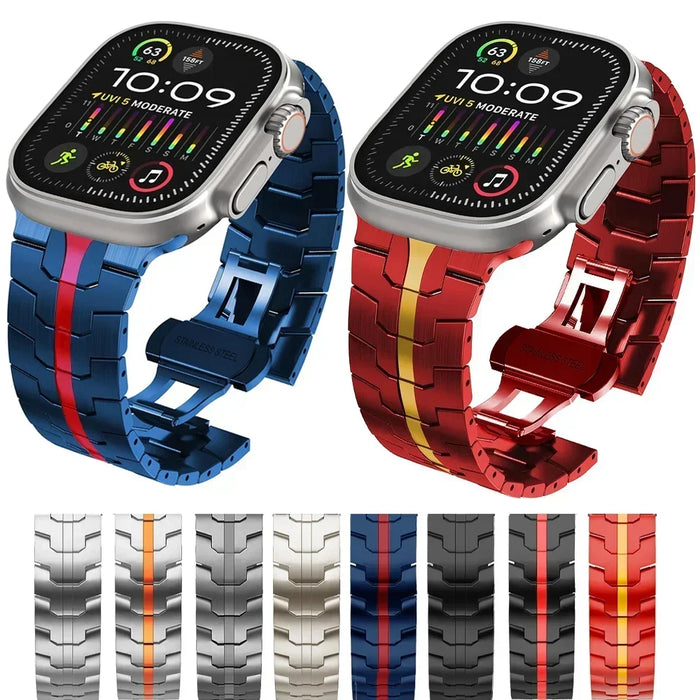 Stainless Steel Luxury Iron Man Style Watch Band For Apple iWatch 49mm, 46mm, 45mm, 44mm, 42mm, 41mm, Ultra 2 On Sale