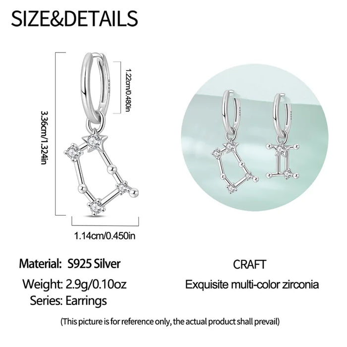 12 Constellation 925 Sterling Silver Gemini Hoop Earrings Timeless Zodiac Elegance On Sale