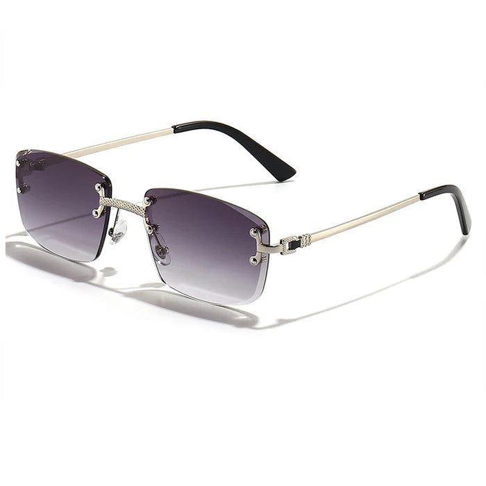 Silver Gradient Gray Classic Rectangular Rimless Sunglasses On Sale
