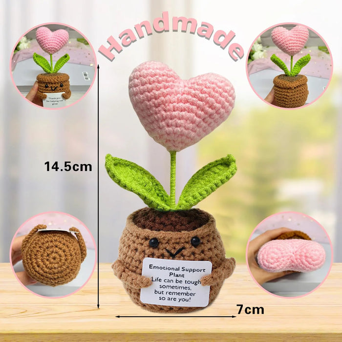 Handmade Positive Message Cute Upbeat Pick Heart Crochet Plush Dolls For Desktop And Home Decor On Sale