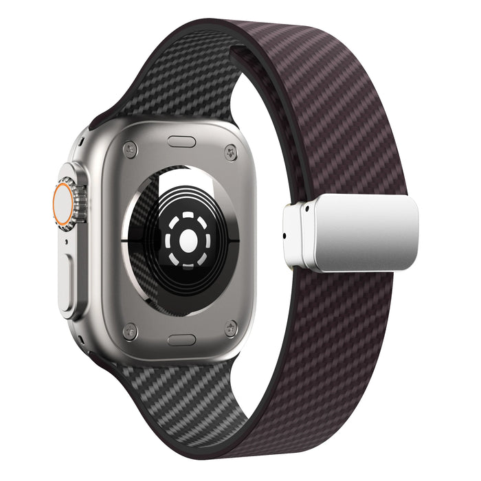 Cherry Black Carbon Fiber Pattern Silicone Magnetic Loop Apple Watch Band For iWatch Series On Sale