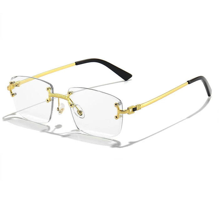 Gold Clear Classic Rectangular Rimless Sunglasses On Sale