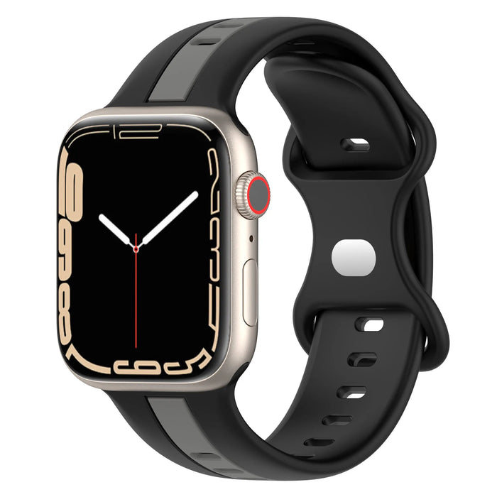 Black Gray Two Color Stripe Designs Silicone Apple Watch Band 38mm, 40mm, 41mm, 42mm, 44mm, 45mm, 46mm, 49mm On Sale