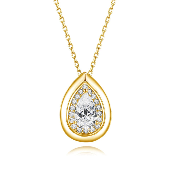 Gold Color 925 Sterling Silver Pear Cut Moissanite Pendant Necklace On Sale