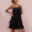 Black Ruffle Tiered Layered spaghetti Strap Chiffon Mini Swing Dress On Sale