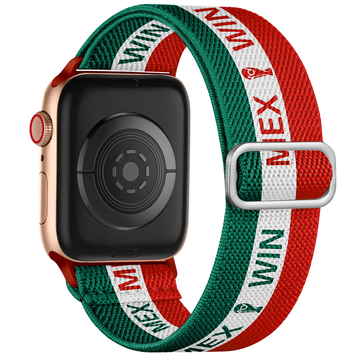 Mexico flag soccer series nylon stretch adjustable watch band compatible with Apple Watch 38mm-49mm On Sale