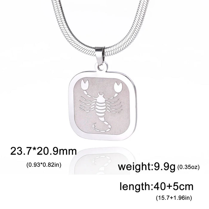 12 Constellation Zodiac Square Medallion Pendant Snake Chain Necklaces On Sale