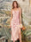 Pink Satin Draped Neckline Tie Shoulder Straps High Slit Figure-skimming Evening Midi Dresses On Sale