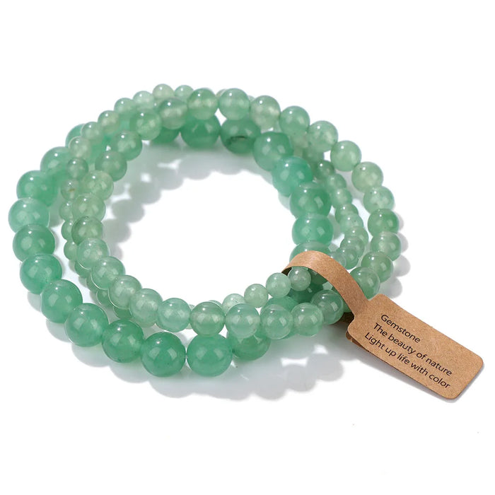 3pcs Set Green Aventurine Natural Stone Beads Couple Bracelet On Sale