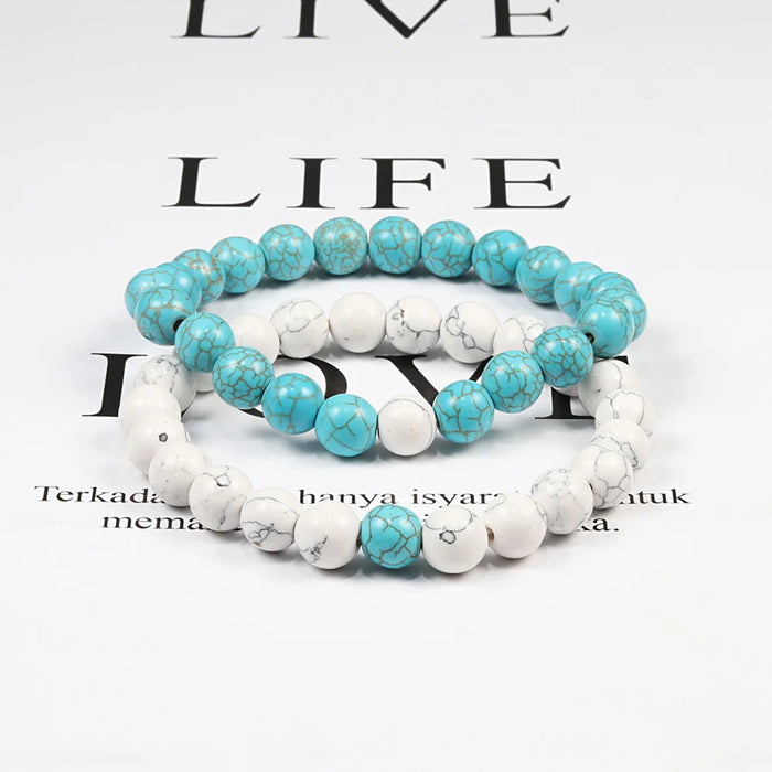 1 Set Natural Turquoise And White Howlite Stone Couple Bracelets On Sale