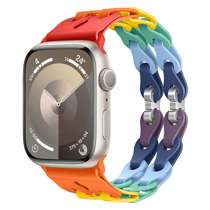 Seven Color Bike Chain Link Silicone Watch Band for Apple Watch Compatible Models 38mm - 49mm On Sale