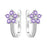 925 Sterling Silver Floral Design Hoop Earrings - Purple Flower On Sale
