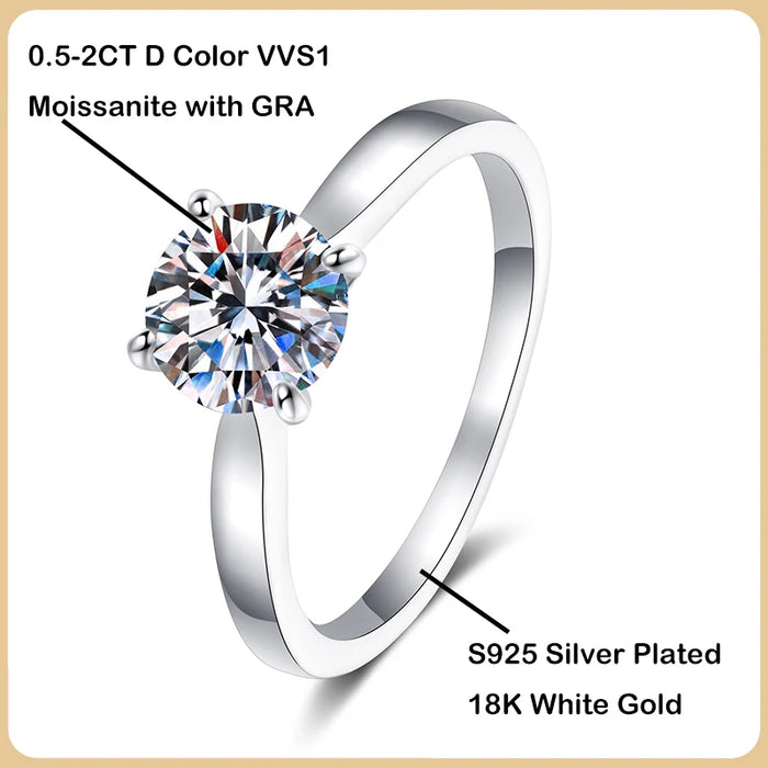 925 Sterling Silver 18K White Gold Plated Moissanite Diamond Rings On Sale