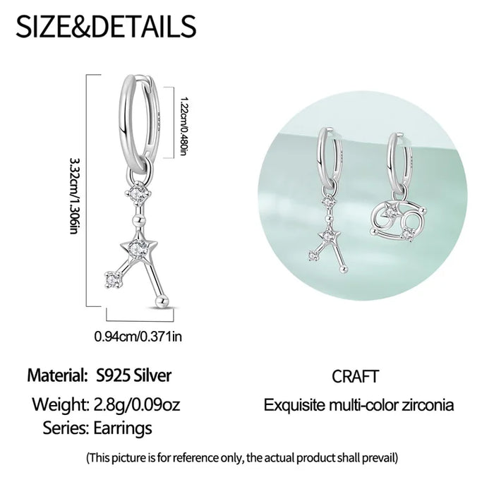 12 Constellation 925 Sterling Silver Cancer Hoop Earrings Timeless Zodiac Elegance On Sale