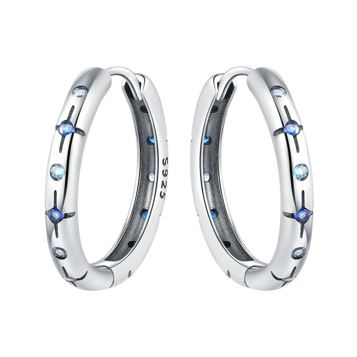 925 Sterling Silver Dreamy Celestial Elegance Star & Moon Hoop Earrings On Sale 