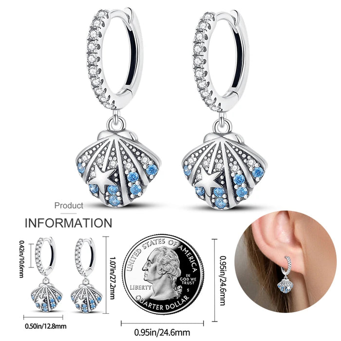 Elegant Seashell Starfish Ocean-Inspired 925 Sterling Silver Hoop Earrings On Sale