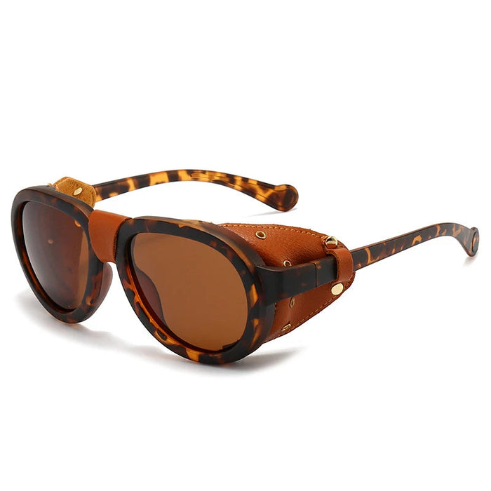 Leopard Frame Chic Vintage Steampunk Goggle Style Oval Polarized Sunglasses On Sale