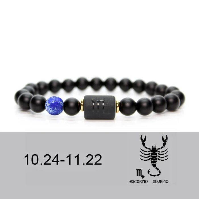 Scorpio Black Obsidian Zodiac Constellation Charm Black Onyx Natural Stone Bead Bracelet For Women And Men On Sale
