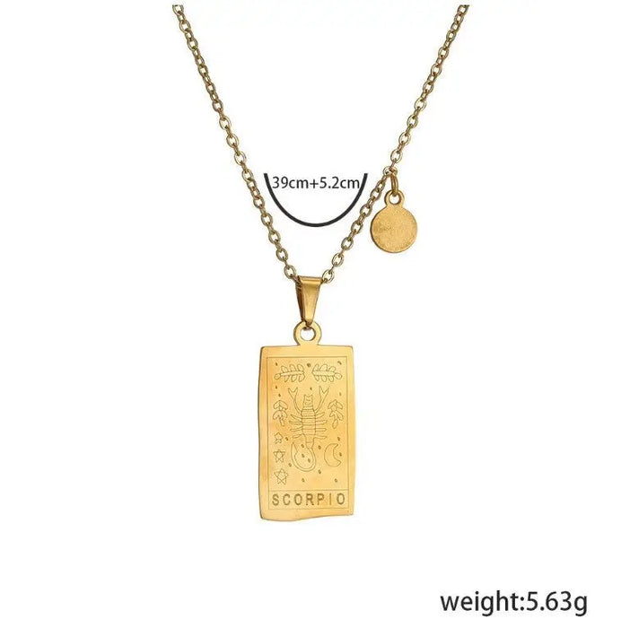 Zodiac Sign Stainless Steel Pendant Necklace – Tarot Card Style Constellation Necklace for Women On Sale