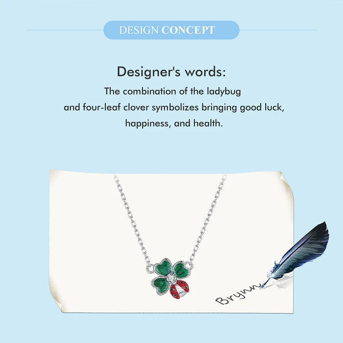 925 Sterling Silver Green Lucky Cloverleaf And Ladybug Necklace Jewelry On Sale