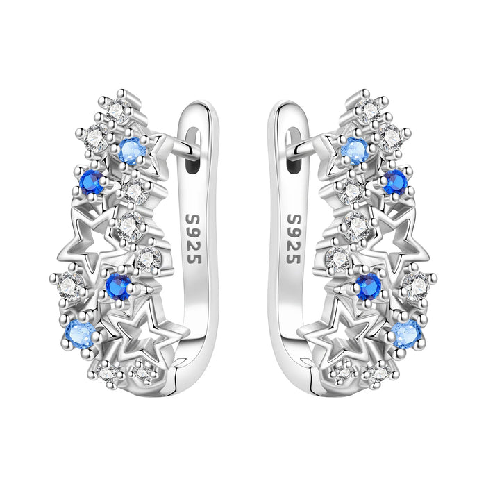 925 Sterling Silver Dreamy Celestial Elegance Stars Hoop Earrings On Sale 