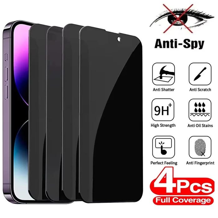 4 PCS Privacy Screen Anti-fingerprint Black Protective Tempered Glass For iPhone Series On Sale