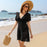 Black Boho Hollow Knitted Bikini Cover Up Beach Sun Dress On Sale