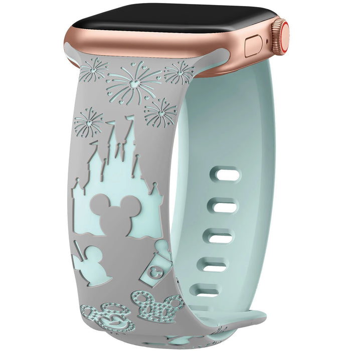 Gray Blue 3D Dream Disney Mickey Mouse Castle Theme Design Silicone Apple Watch Band On Sale