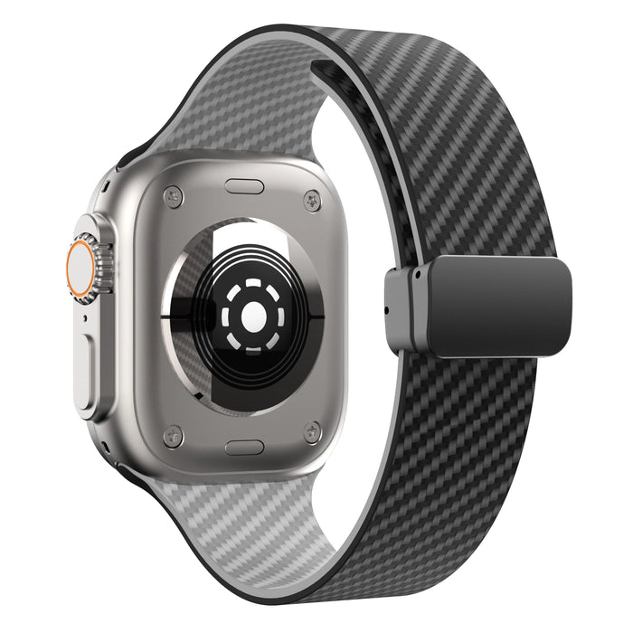 Black Gray Carbon Fiber Pattern Silicone Magnetic Loop Apple Watch Band For iWatch Series On Sale