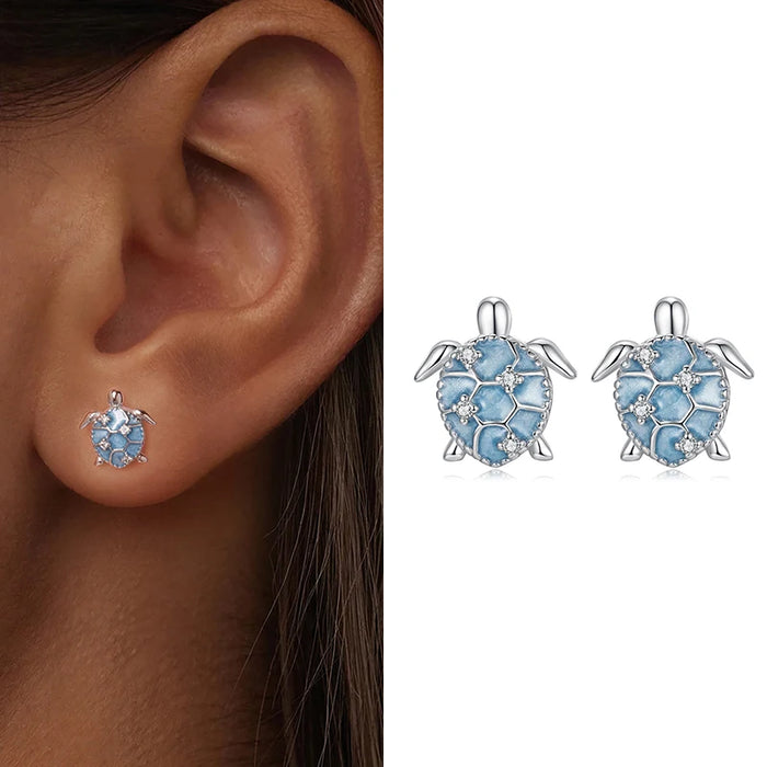 925 Sterling Silver Ocean Marine Life Theme Blue Sea Turtle Stud Earrings Collection On Sale