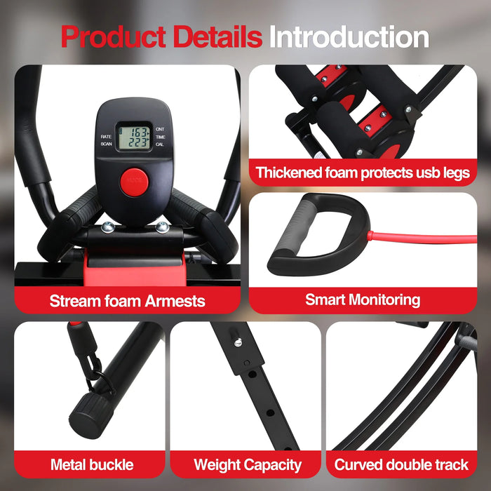 Height Adjustable Foldable Ab Exercise Machine with LCD Monitor, Dual Track Core Trainer for Home Gym On Sale