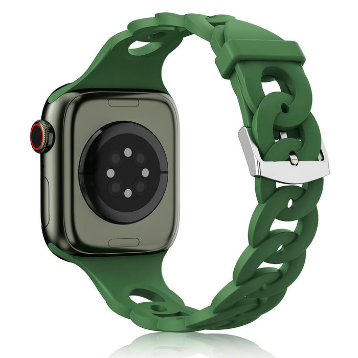 Clover Green O-Ring Silicone Chain Link Bracelets For Apple Watch Band 38mm, 40mm, 41mm, 42mm, 44mm, 45mm, 46mm, 49mm On Sale