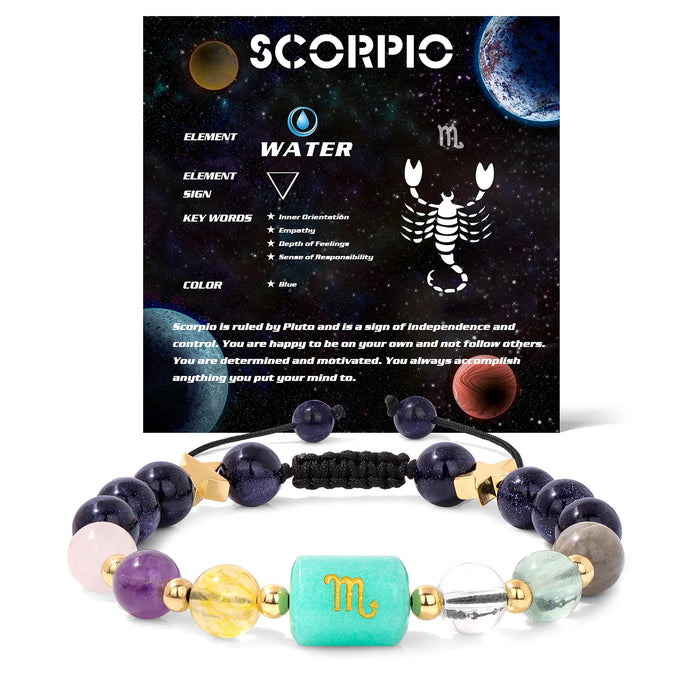 12 Constellation Zodiac Scorpio Signs Natural Stone Quartz Beads Braided Bracelets For Women And Men On Sale