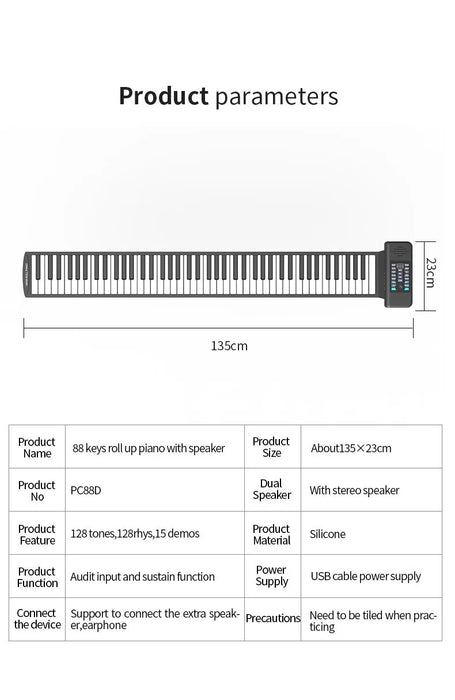 88-Key Foldable Roll-Up Digital Piano Keyboard with Rechargeable Battery, Bluetooth MIDI, 128 Tones & Rhythms On Sale