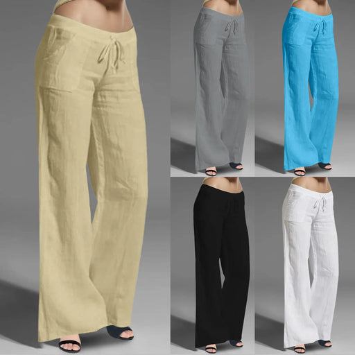 Women Fashion Low Waisted Comfy Cotton Linen Straight Leg Sweatpants On Sale