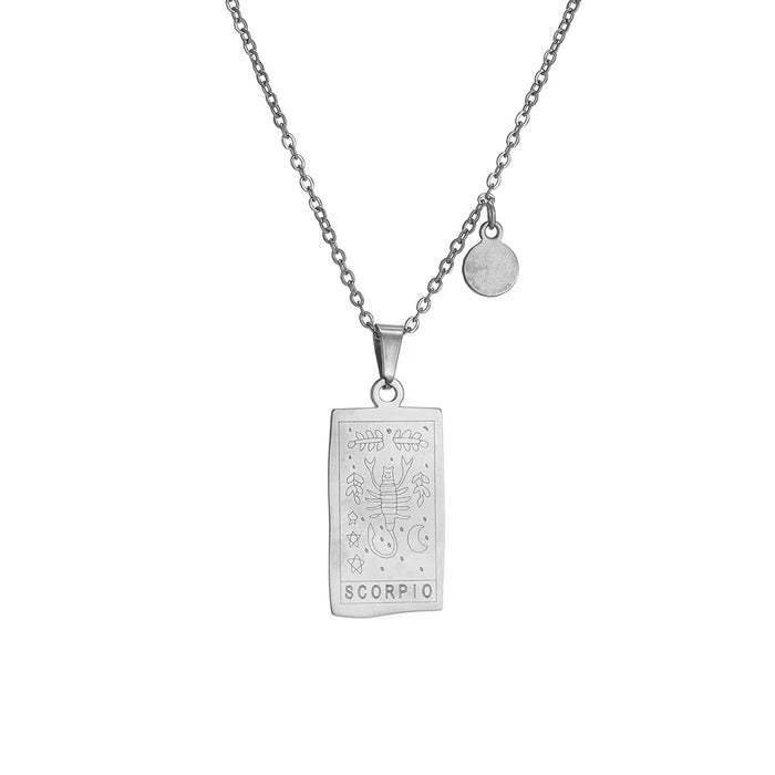 Silver Scorpio Zodiac Sign Stainless Steel Pendant Necklace – Tarot Card Style Constellation Necklace for Women On Sale
